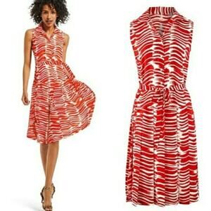 Cabi Dress – Red Button Front Matching Belt SZ Med #281 Brushstroke